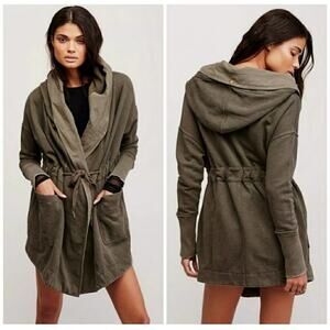Free People NWT Brentwood Hood Cardigan Olive Green Oversized Zip Up Jacket XS